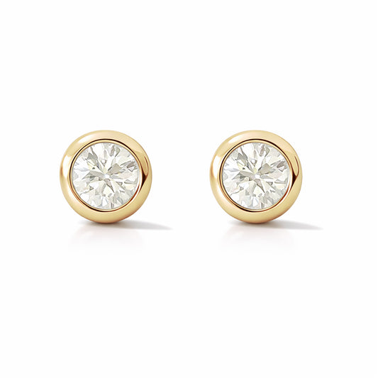 14K Gold 2.5mm Solitaire Diamond Round Bezel Set Stud Earrings