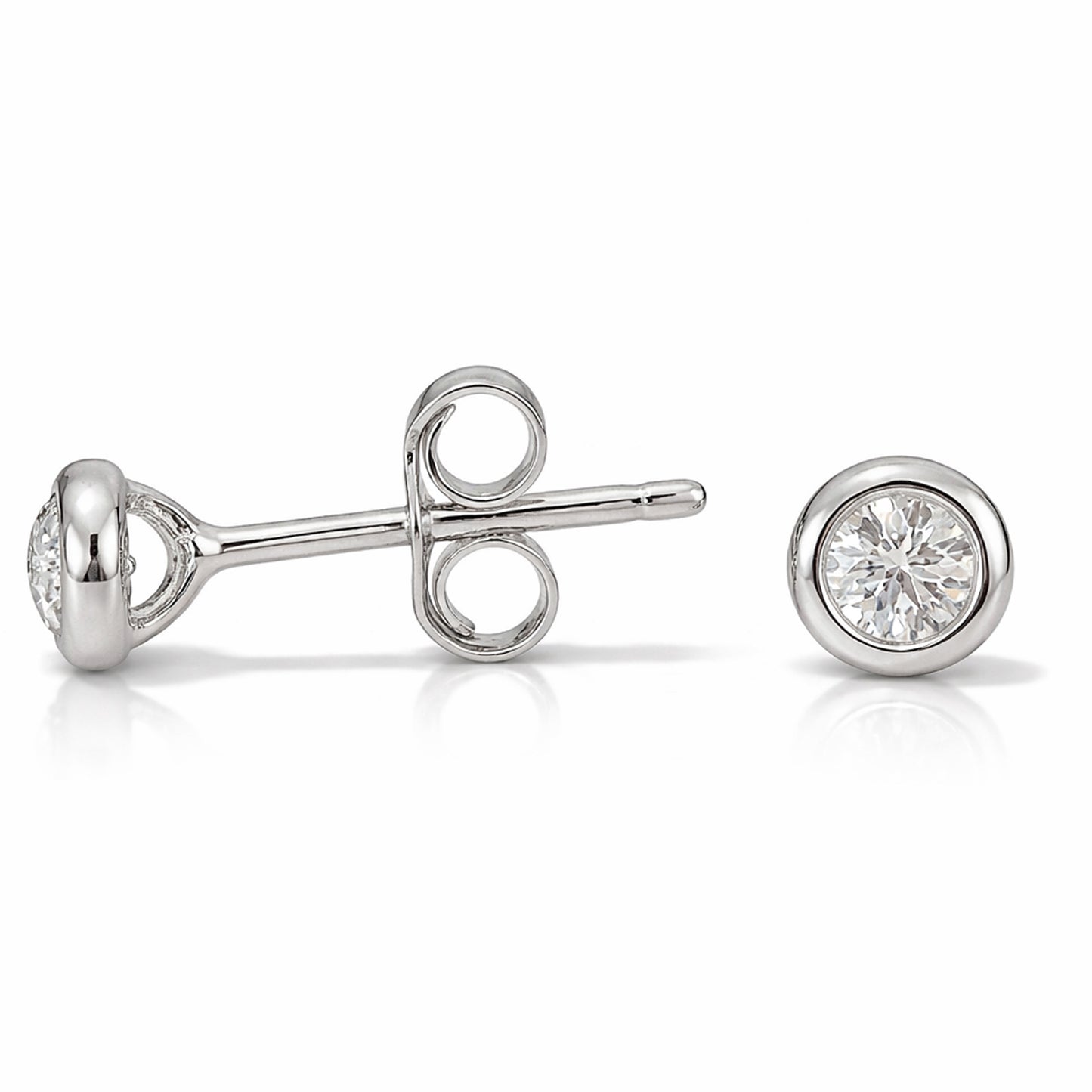 14K Gold 2.5mm Solitaire Diamond Round Bezel Set Stud Earrings