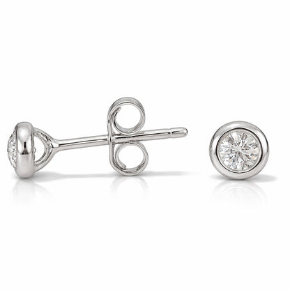 14K Gold 2.5mm Solitaire Diamond Round Bezel Set Stud Earrings