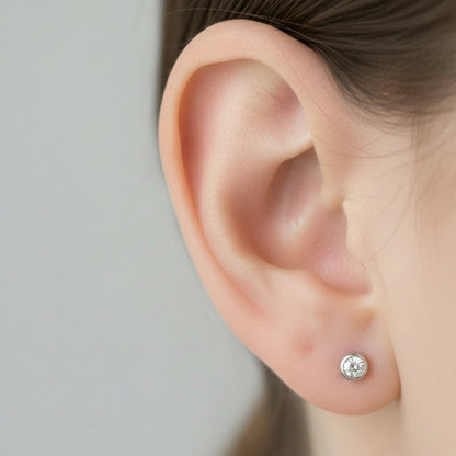 14K Gold 2.5mm Solitaire Diamond Round Bezel Set Stud Earrings