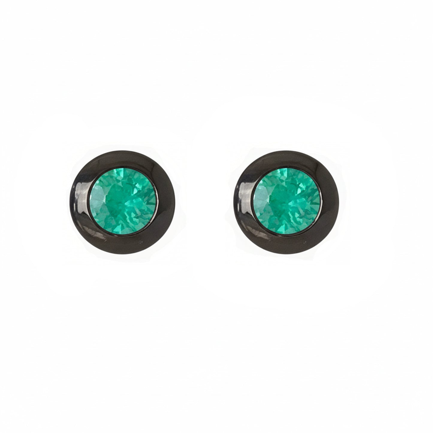 14K Gold 2.5mm Solitaire Emerald Round Bezel Set Stud Earrings