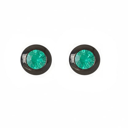 14K Gold 2.5mm Solitaire Emerald Round Bezel Set Stud Earrings