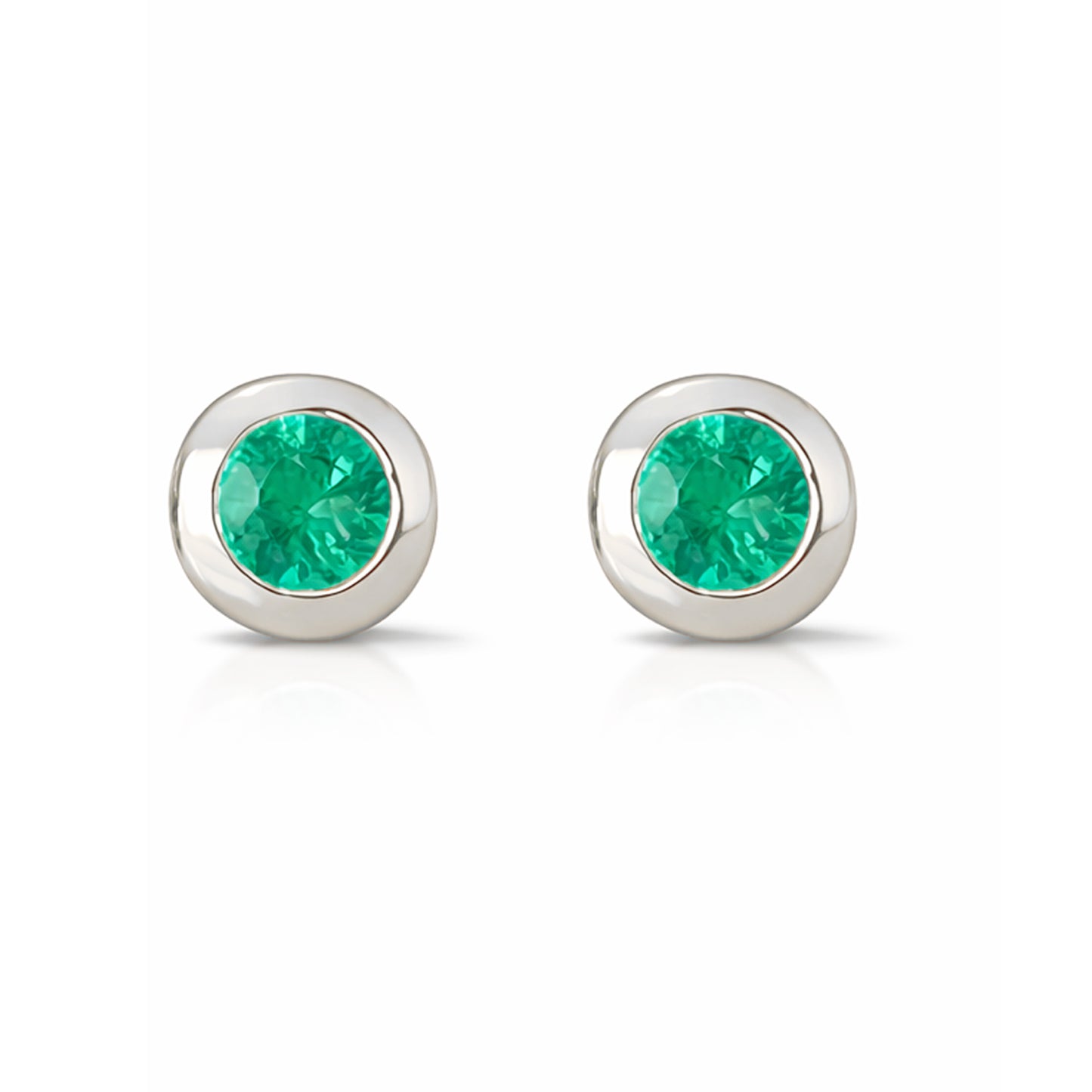 14K Gold 2.5mm Solitaire Emerald Round Bezel Set Stud Earrings