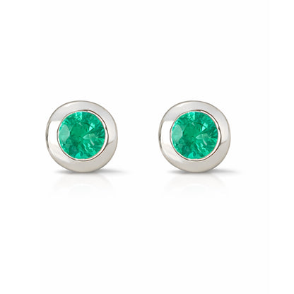 14K Gold 2.5mm Solitaire Emerald Round Bezel Set Stud Earrings