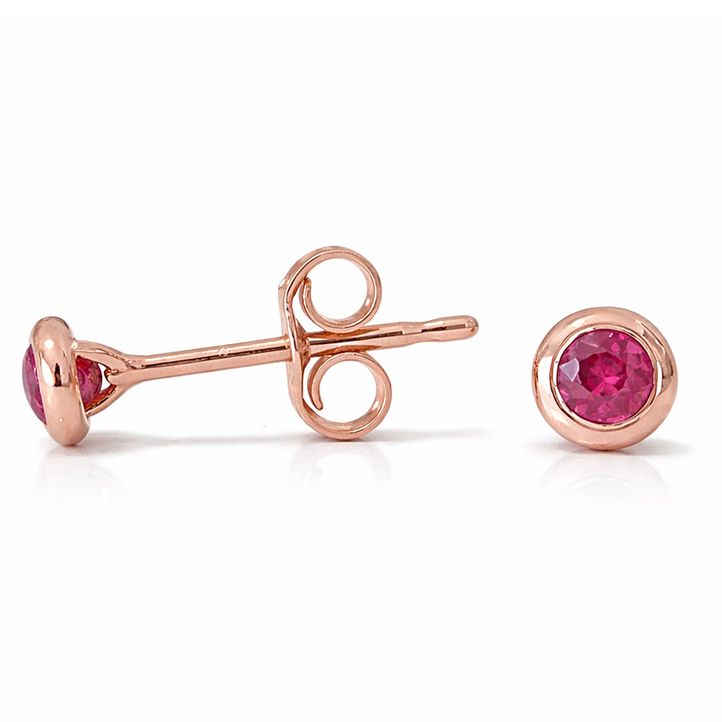 14K Gold 2.5mm Solitaire Ruby Round Bezel Set Stud Earrings