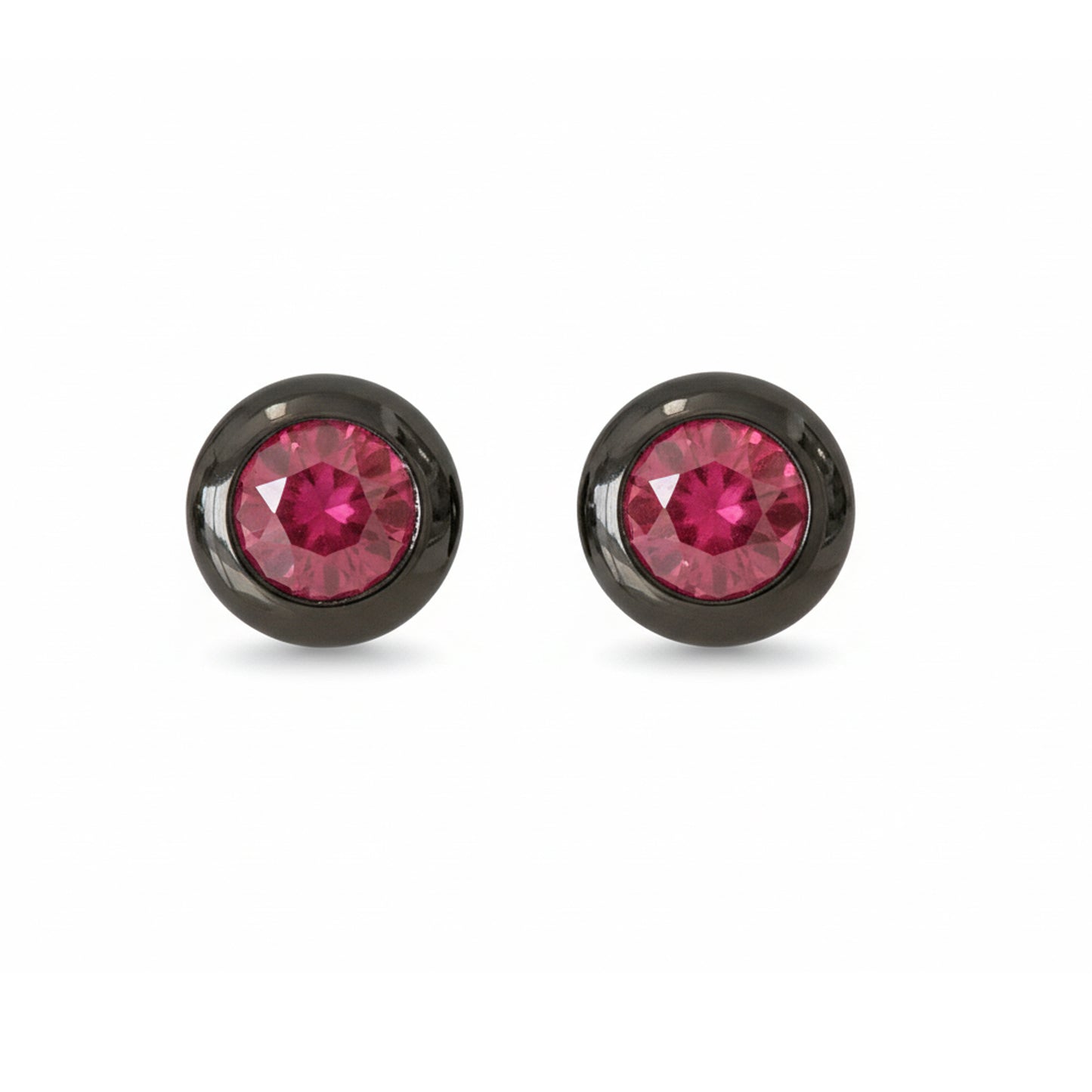 14K Gold 2.5mm Solitaire Ruby Round Bezel Set Stud Earrings