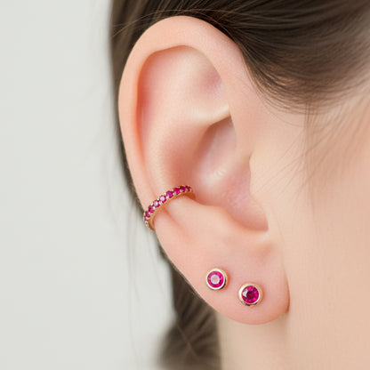 14K Gold 2.5mm Solitaire Ruby Round Bezel Set Stud Earrings