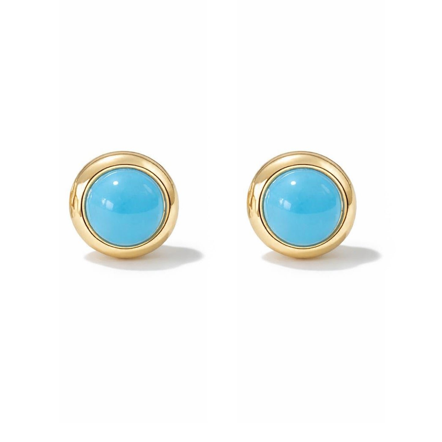 14K Gold 2.5mm Solitaire Turquoise Round Bezel Set Stud Earrings