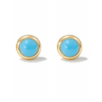 14K Gold 2.5mm Solitaire Turquoise Round Bezel Set Stud Earrings