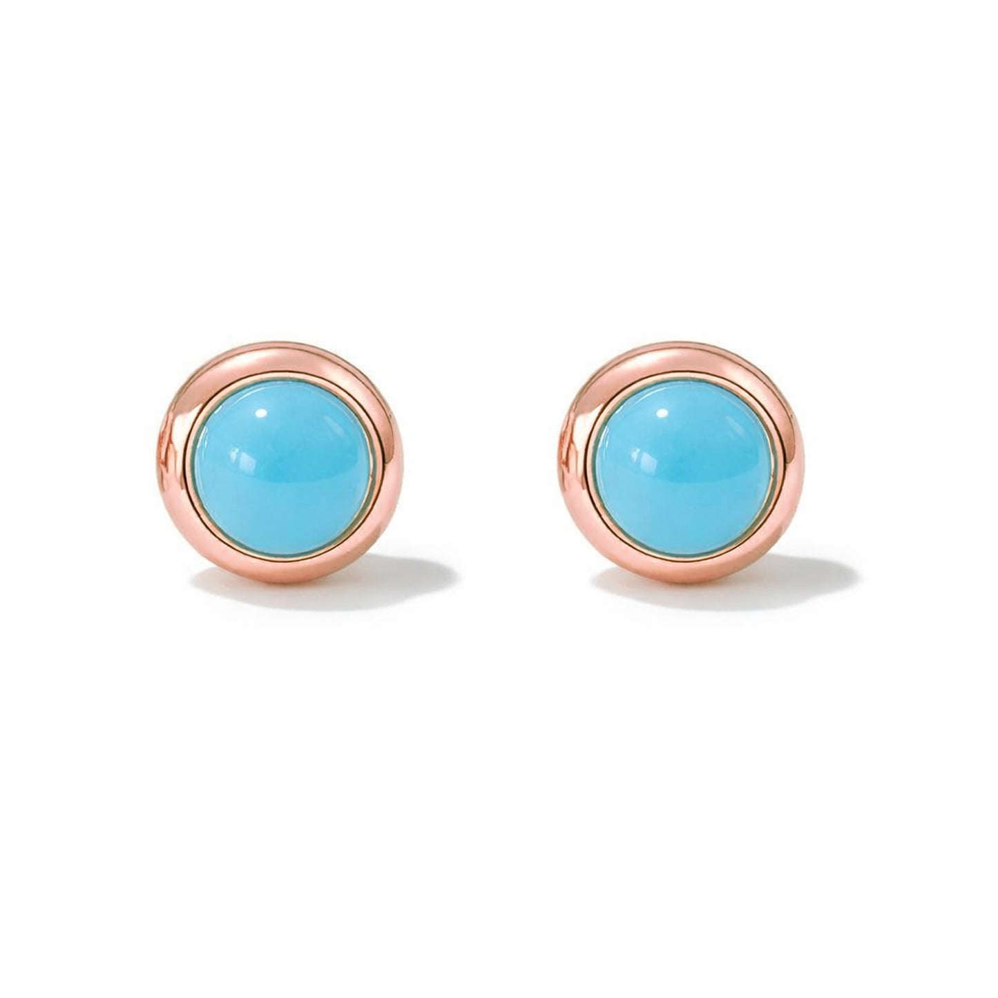 14K Gold 2.5mm Solitaire Turquoise Round Bezel Set Stud Earrings