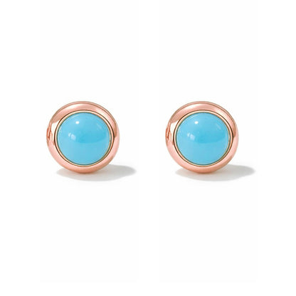 14K Gold 2.5mm Solitaire Turquoise Round Bezel Set Stud Earrings