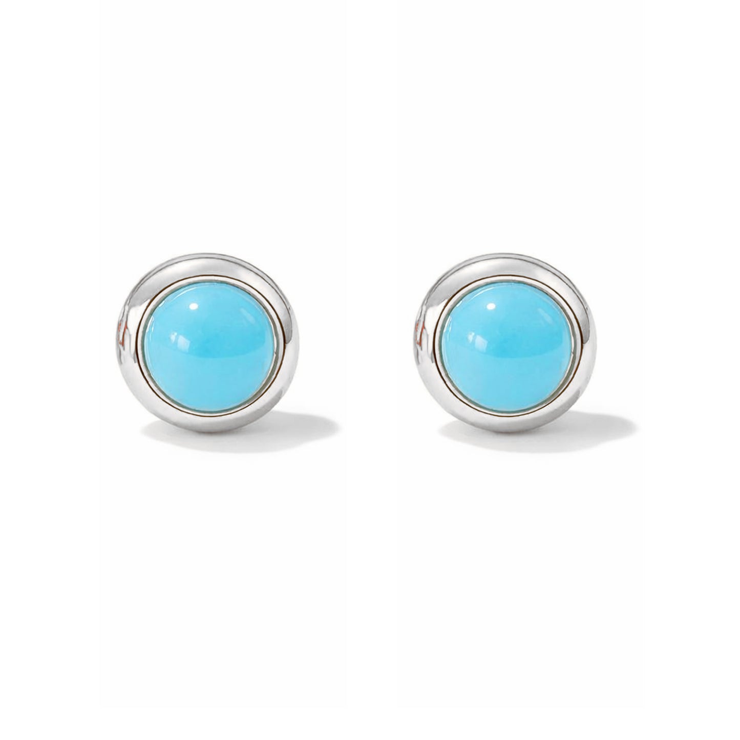 14K Gold 2.5mm Solitaire Turquoise Round Bezel Set Stud Earrings