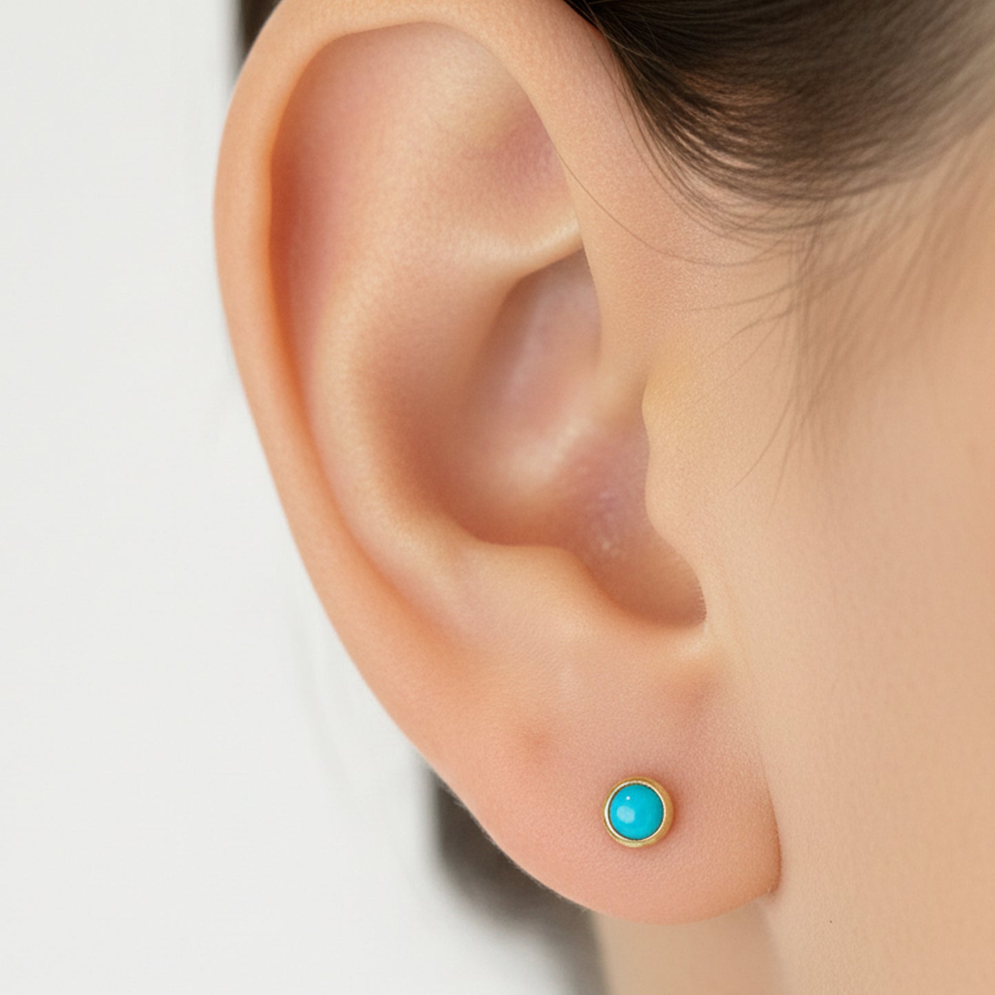 14K Gold 2.5mm Solitaire Turquoise Round Bezel Set Stud Earrings