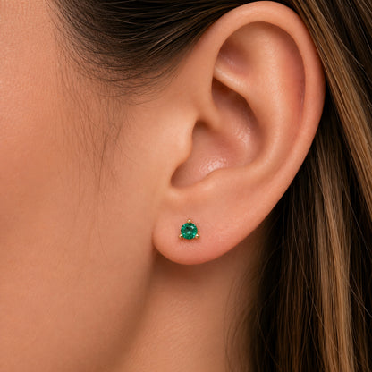 14K Gold Solitaire 3mm Emerald Martini Stud Earrings
