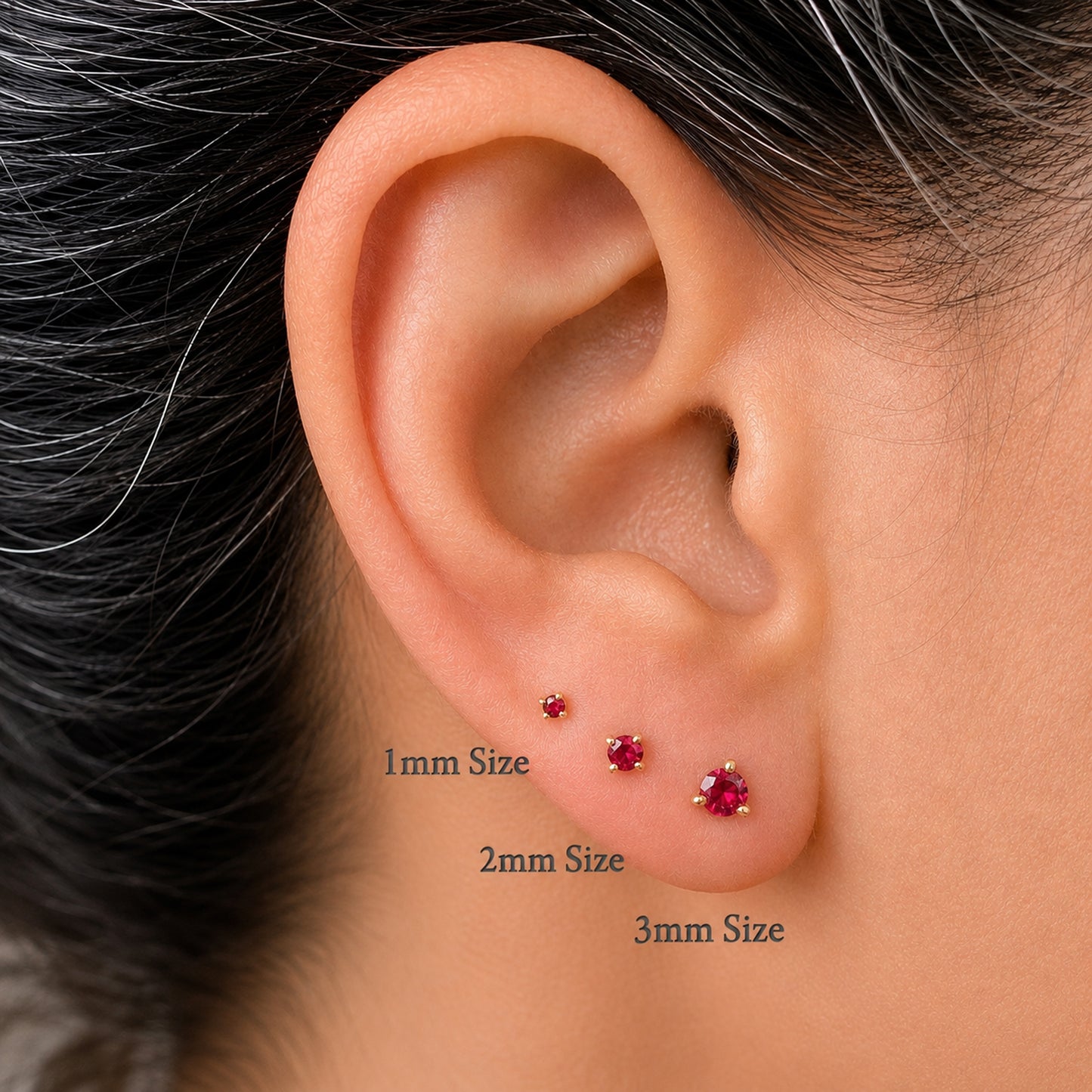 14K Gold Solitaire 3mm Ruby Martini Stud Earrings