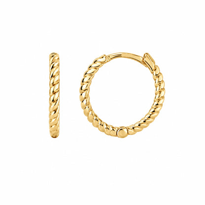 14K Gold Braided Rope Huggie Hoop Earrings