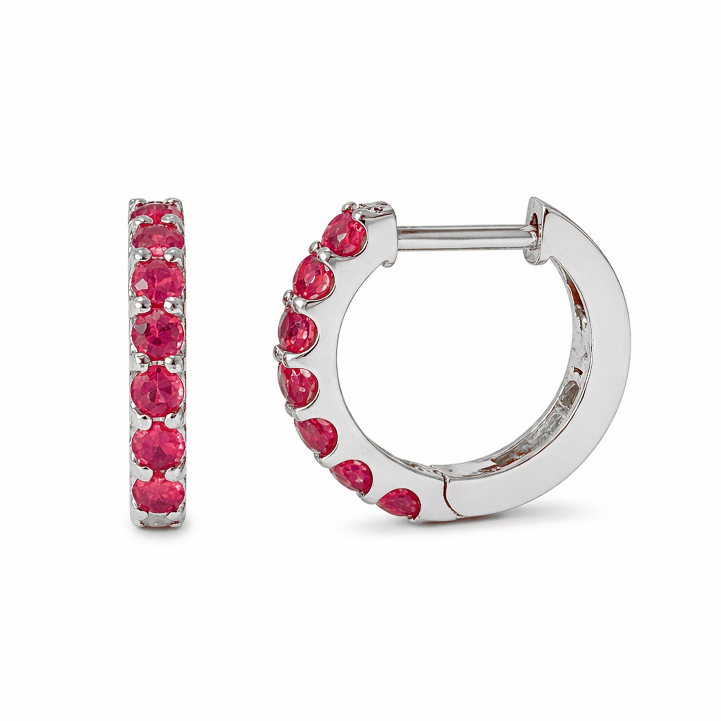 14K Gold Ruby Thick Huggie Hoop Earrings (11.5mm x 8.25mm)