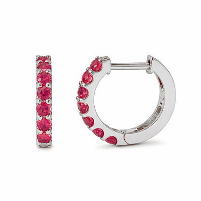 14K Gold Ruby Thick Huggie Hoop Earrings (11.5mm x 8.25mm)
