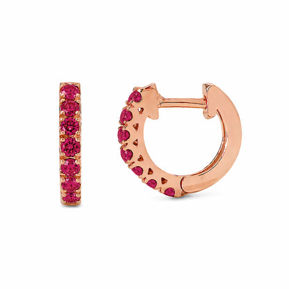 14K Gold Ruby Thick Huggie Hoop Earrings (11mm x 6mm)