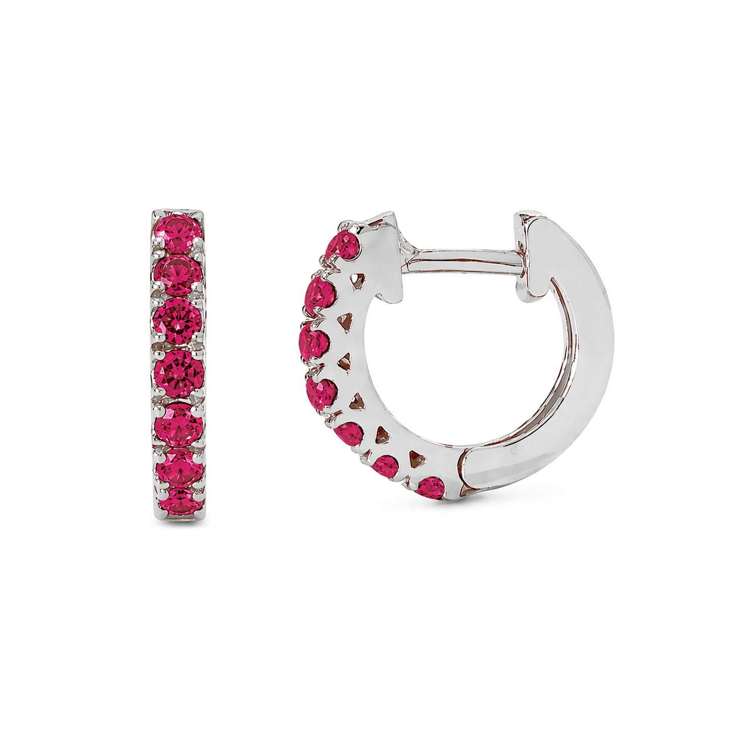 14K Gold Ruby Thick Huggie Hoop Earrings (11mm x 6mm)