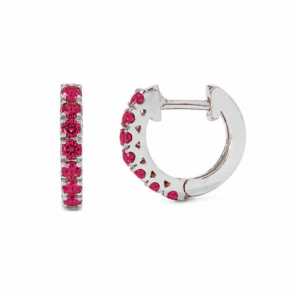14K Gold Ruby Thick Huggie Hoop Earrings (11mm x 6mm)
