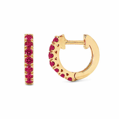 14K Gold Ruby Thick Huggie Hoop Earrings (11mm x 6mm)