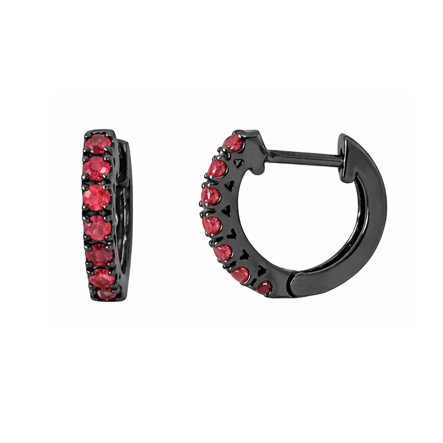 14K Gold Ruby Thick Huggie Hoop Earrings (11mm x 6mm)