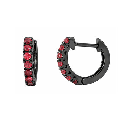 14K Gold Ruby Thick Huggie Hoop Earrings (11mm x 6mm)
