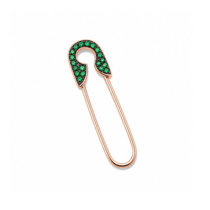 14K Gold Pavé Emerald Safety Pin Earring