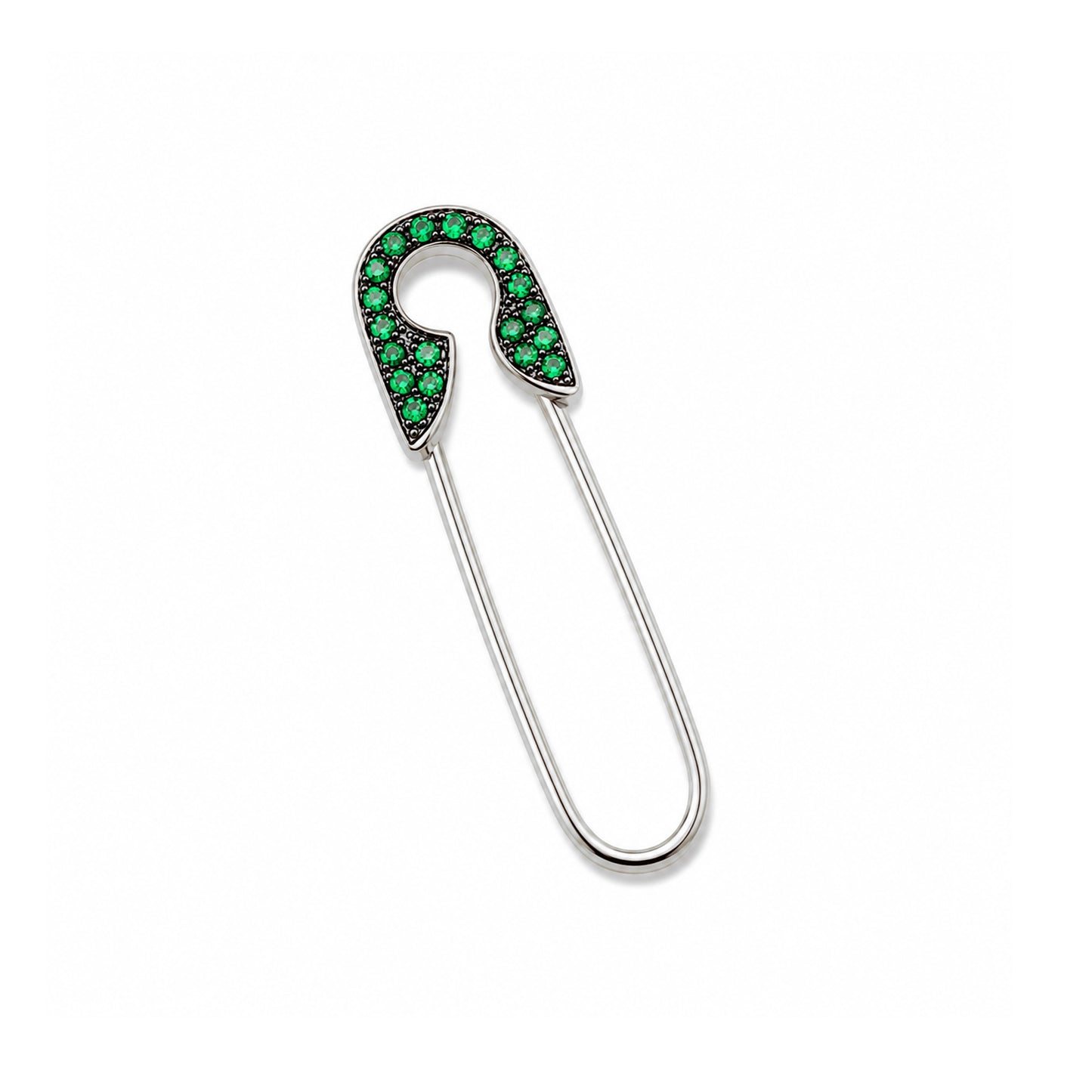 14K Gold Pavé Emerald Safety Pin Earring