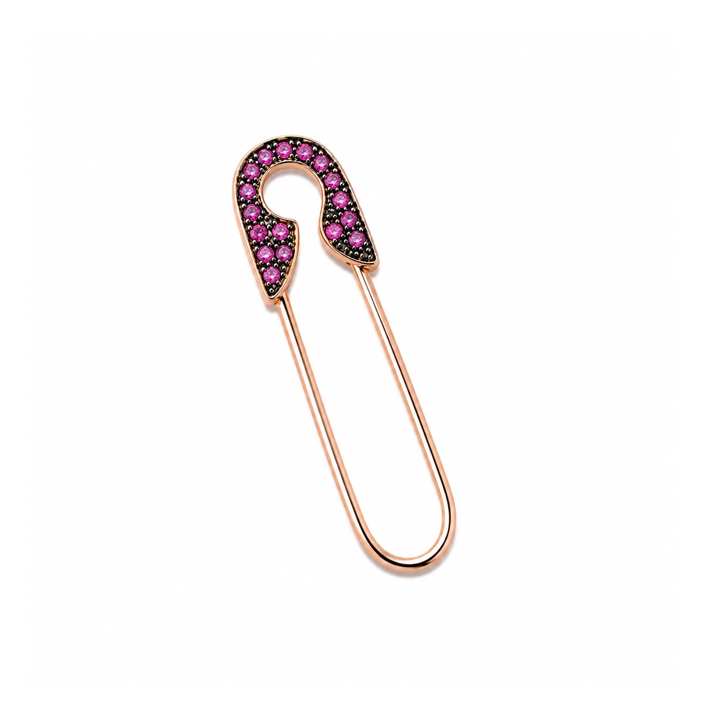 14K Gold Pavé Hot Pink Sapphire Safety Pin Earring