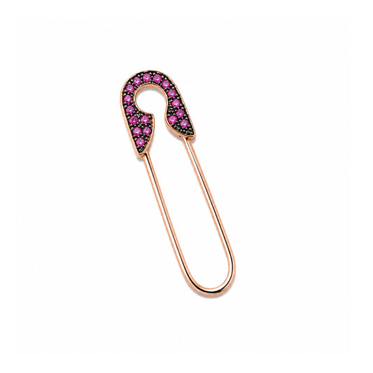 14K Gold Pavé Hot Pink Sapphire Safety Pin Earring