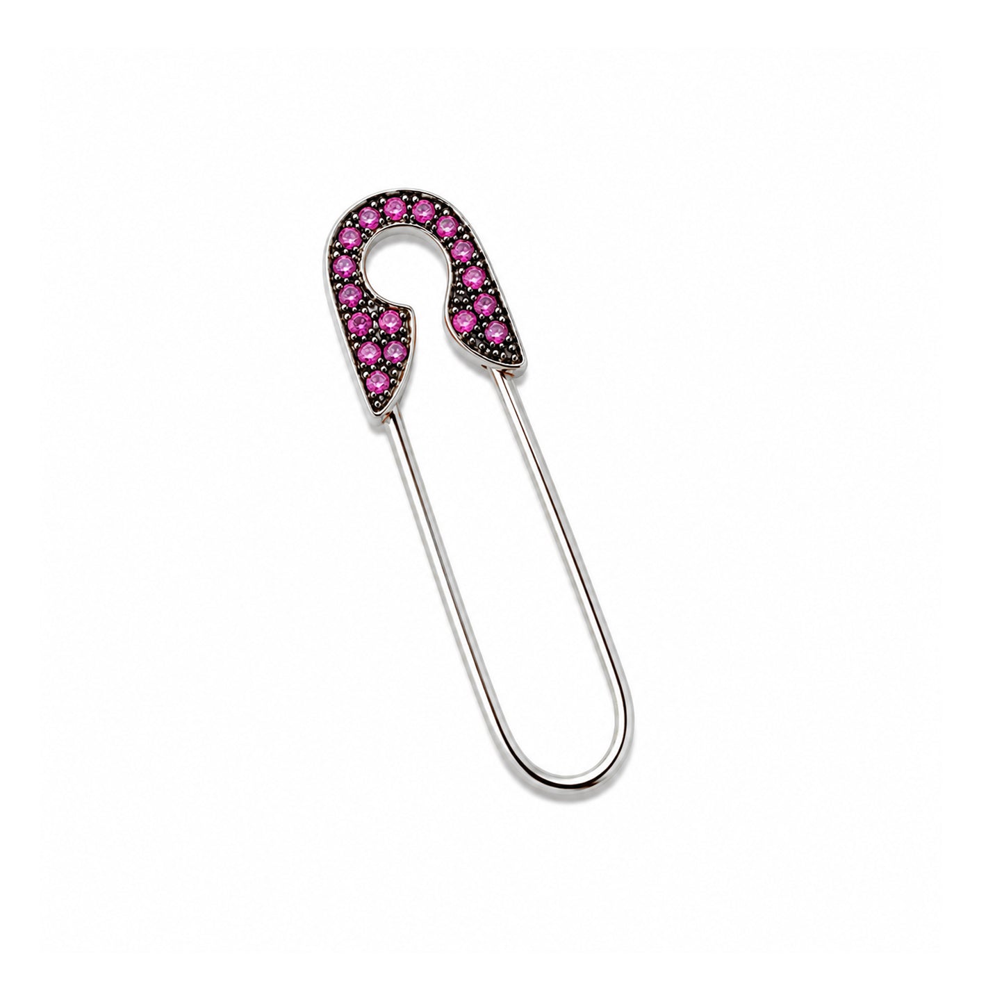 14K Gold Pavé Hot Pink Sapphire Safety Pin Earring