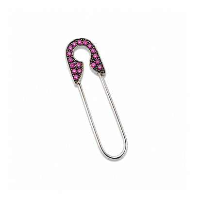 14K Gold Pavé Hot Pink Sapphire Safety Pin Earring