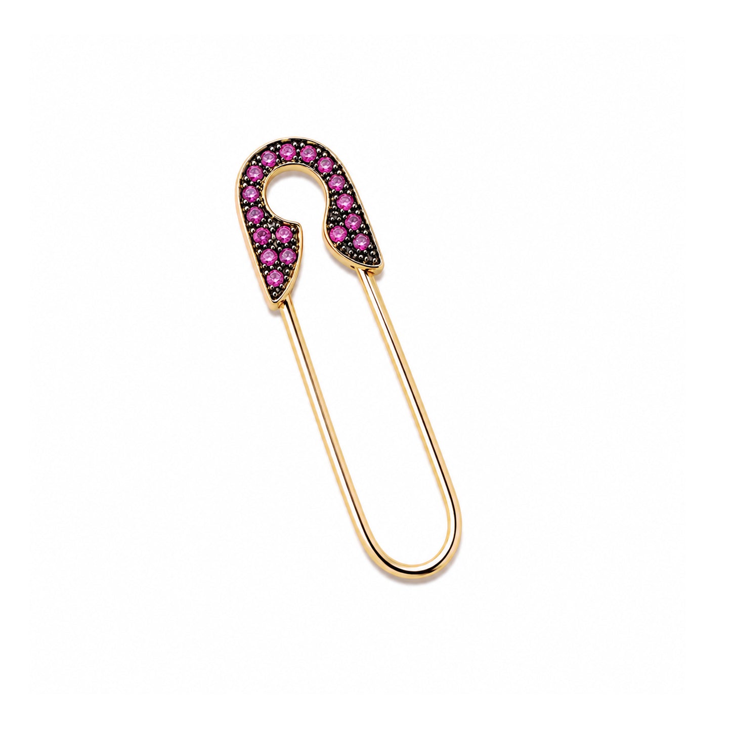 14K Gold Pavé Hot Pink Sapphire Safety Pin Earring
