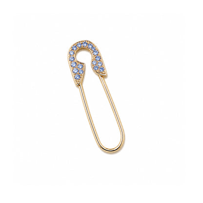 14K Gold Pavé Pastel Blue Sapphire Safety Pin Earring