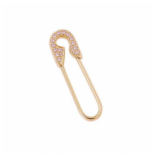 14K Gold Pavé Pastel Pink Sapphire Safety Pin Earring