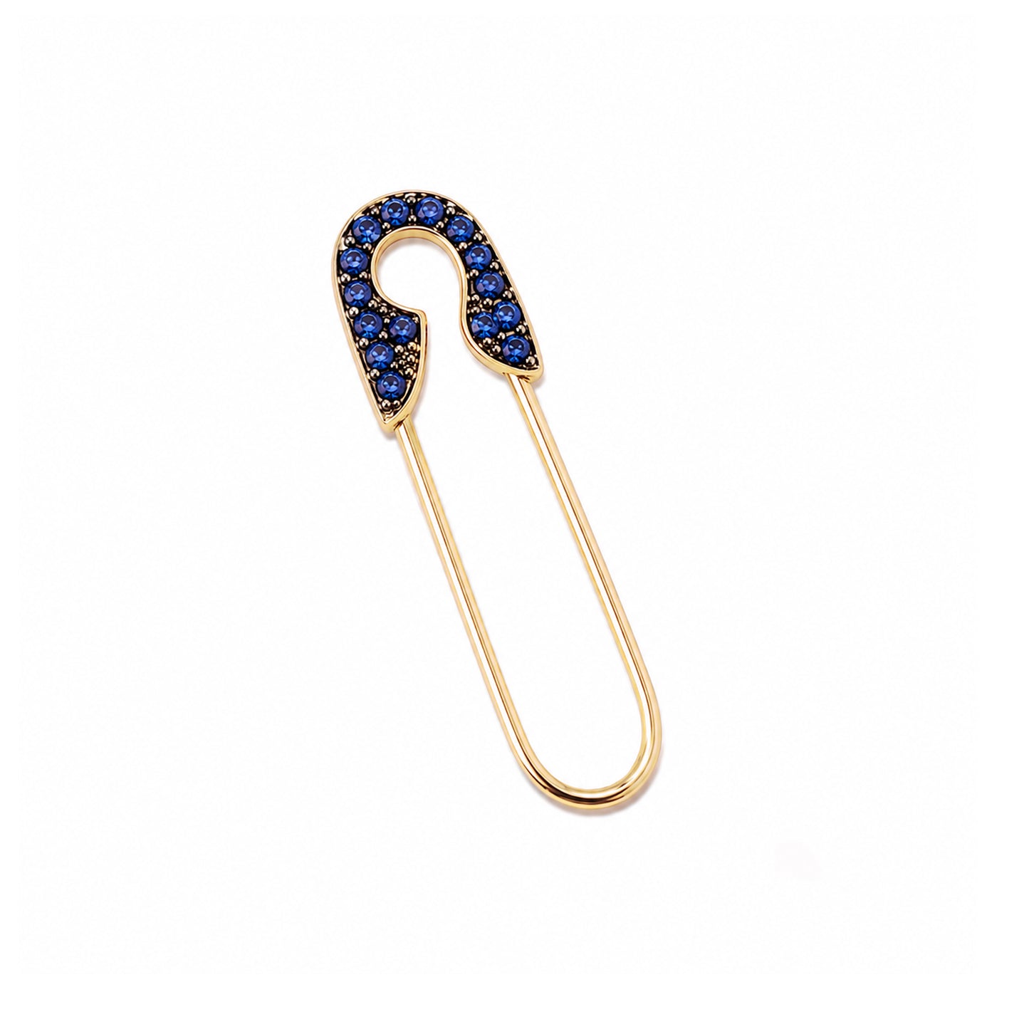 14K Gold Pavé Sapphire Safety Pin Earring