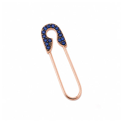 14K Gold Pavé Sapphire Safety Pin Earring