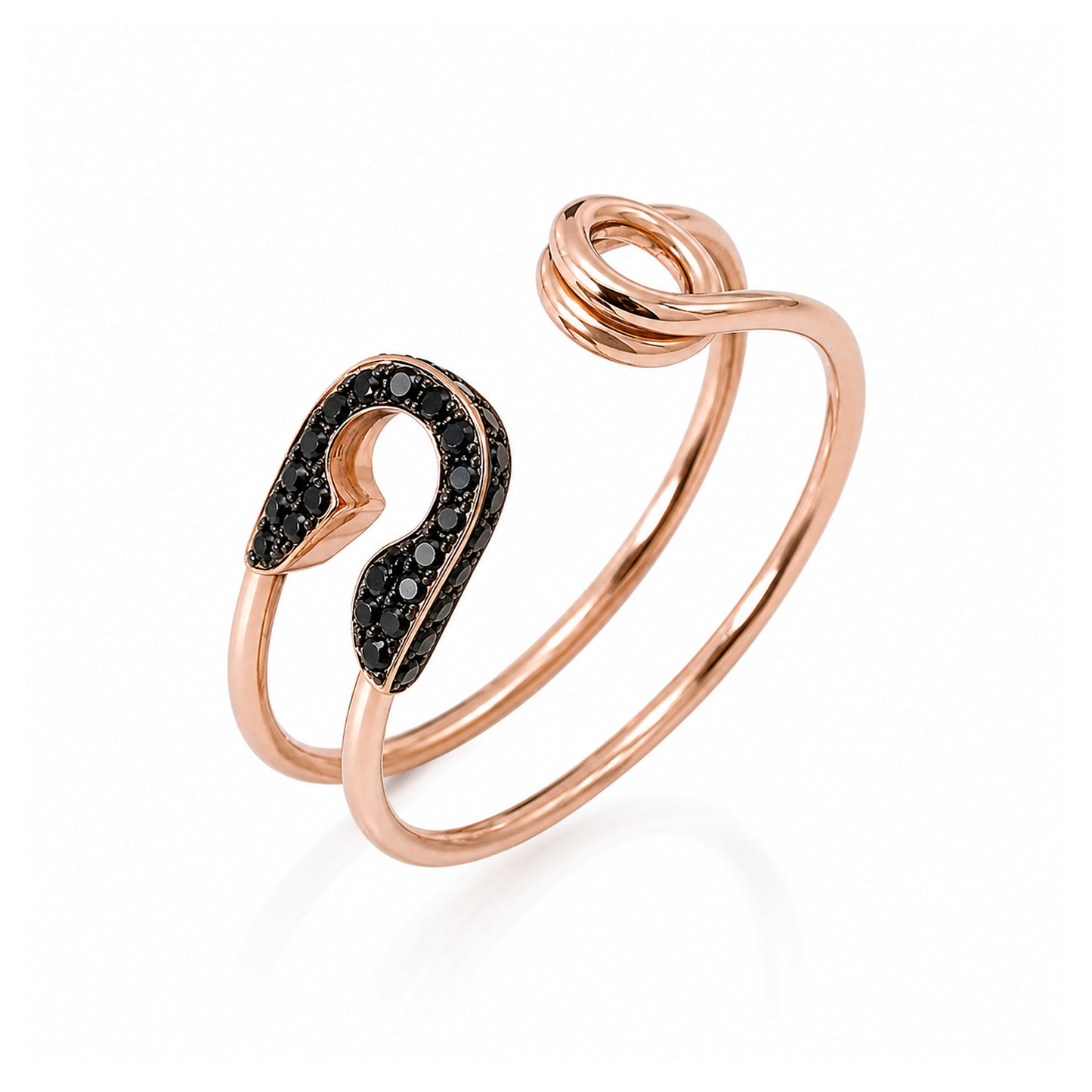 14K Gold Pavé Black Diamond Safety Pin Ring