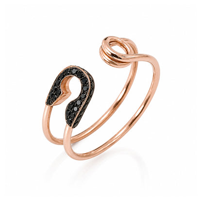 14K Gold Pavé Black Diamond Safety Pin Ring