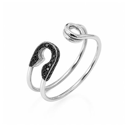 14K Gold Pavé Black Diamond Safety Pin Ring
