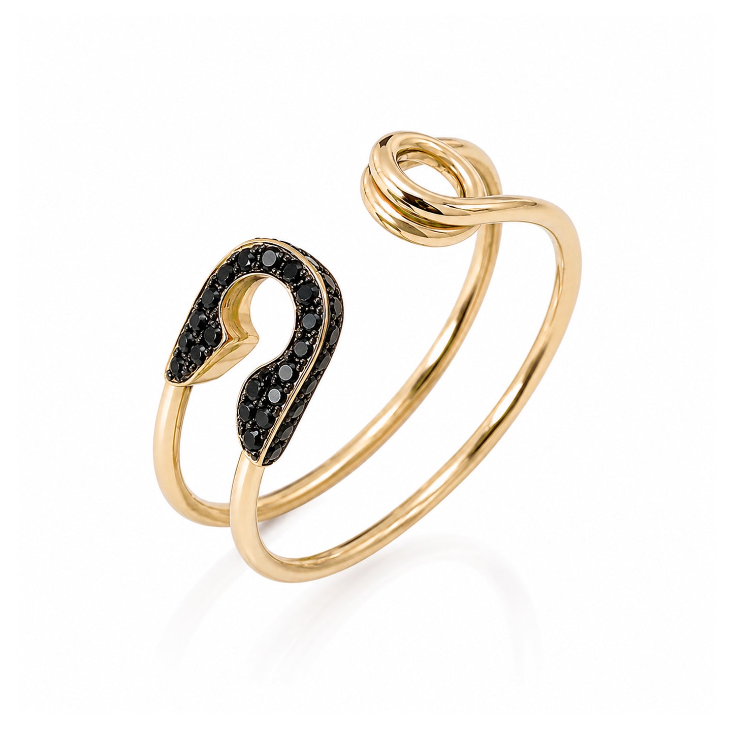 14K Gold Pavé Black Diamond Safety Pin Ring