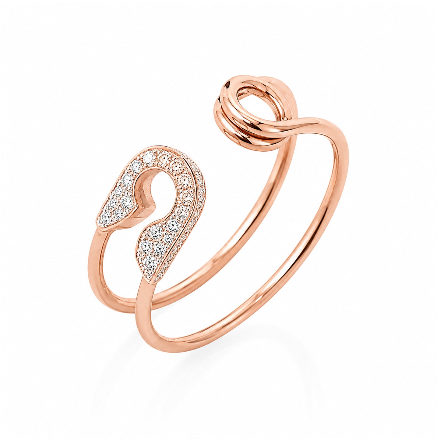 14K Gold Pavé Diamond Safety Pin Ring