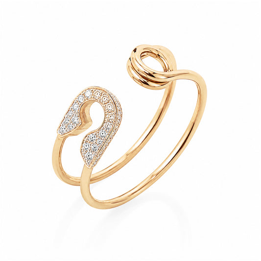 14K Gold Pavé Diamond Safety Pin Ring