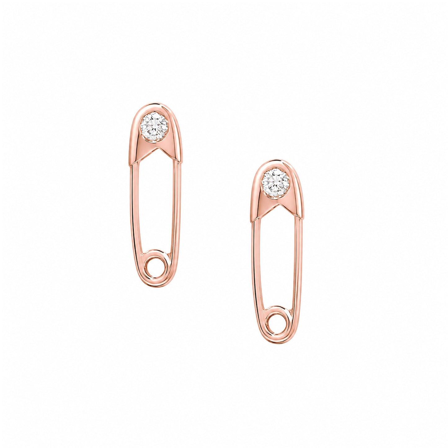 14K Gold Diamond Safety Pin Stud Earring