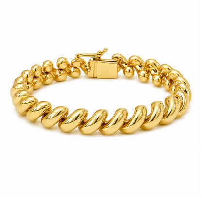 14K Gold San Marco Chain Bracelet, 9.5mm Width