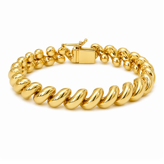 14K Gold San Marco Chain Bracelet, 9.5mm Width