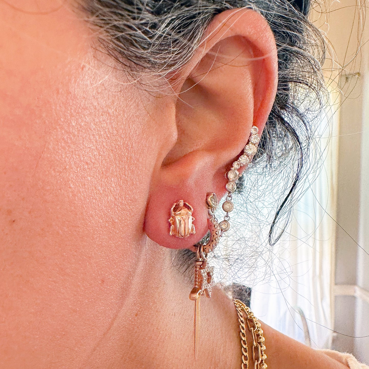 14K Gold Scarab Stud Earrings