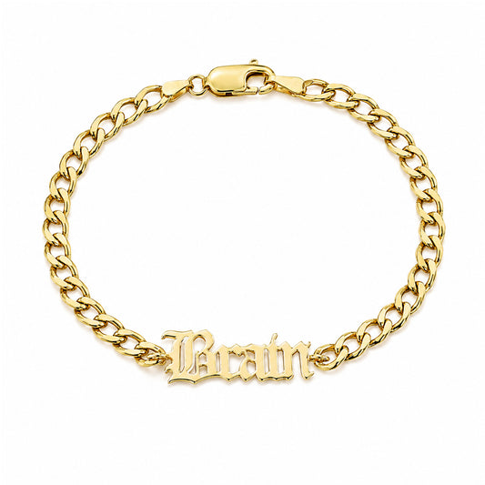 14K Gold Mini Nameplate Bracelet ~ Old English Font